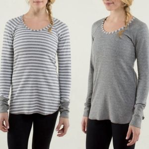 LULULEMON reversible Open your heart stripped and gray long sleeve top size 6